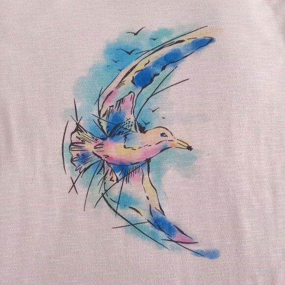 Women's Colorful Bird Flying Free T-Shirt Size Large - Picture 2 of 9